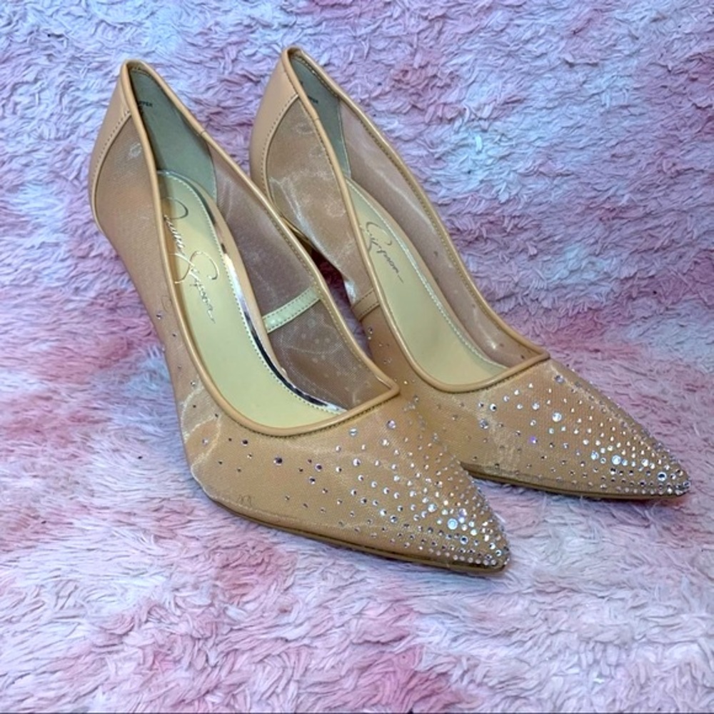 Jessica Simpson Nude Mesh Jeweled Pump